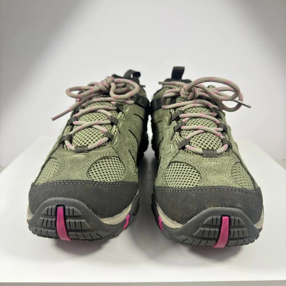 Merrell Alverstone Hiking Shoes Womens 9.5 Olive Green Pink Suede Mesh J135202